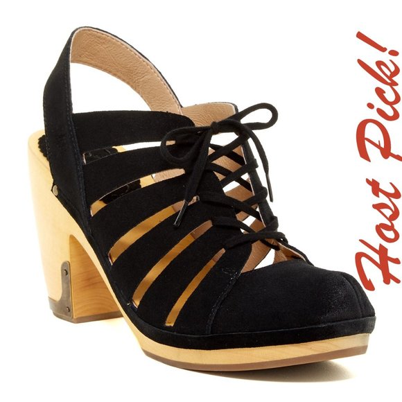 Anthropologie Shoes - SOLD HP🎉 Latigo CALI Platform Lace Up Clog Caged Sandal Black Suede Leather NIB